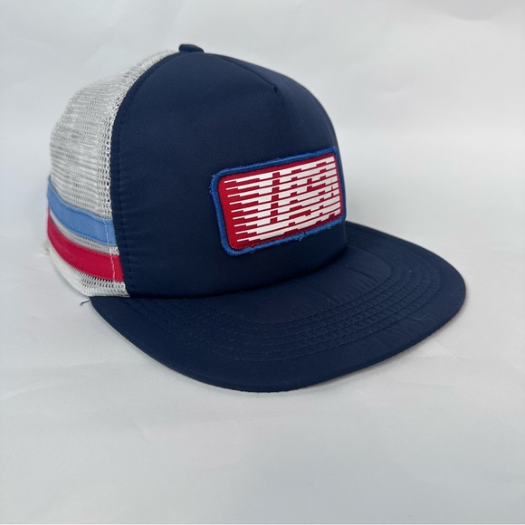 Blue with White Mesh & Side Stripes USA Patch Snapback Hat Cap - Picture 4 of 13